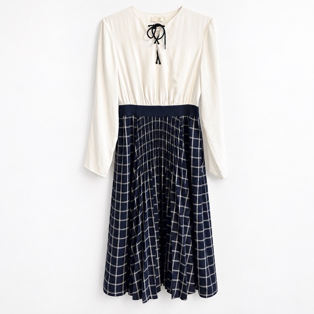 Ted Baker Long Sleeve Midi Dress Plaid Windowpane Contrast Size 3 = US Medium - Picture 2 of 4